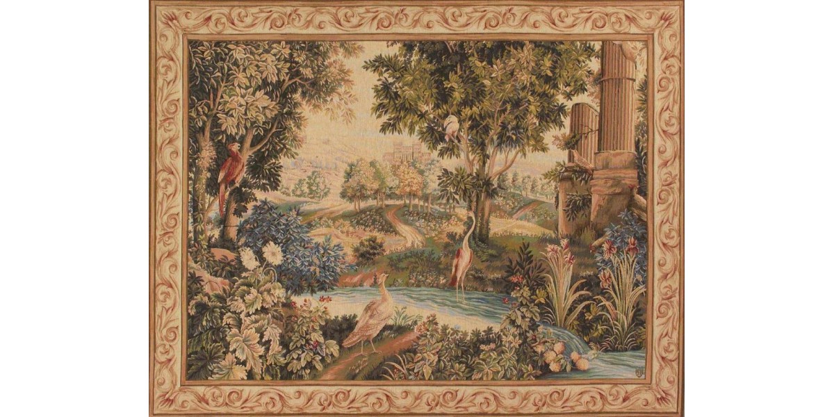 Gobelín Tapisserie Verdure aux oiseaux horizontale Gobelín Tapisserie Verdure aux oiseaux horizontale